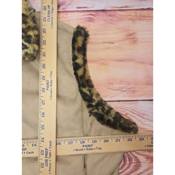 Cripple Creek Womens Faux Suede Full-Zip Jacket Small with Leopard Trim - Picture 6 of 6